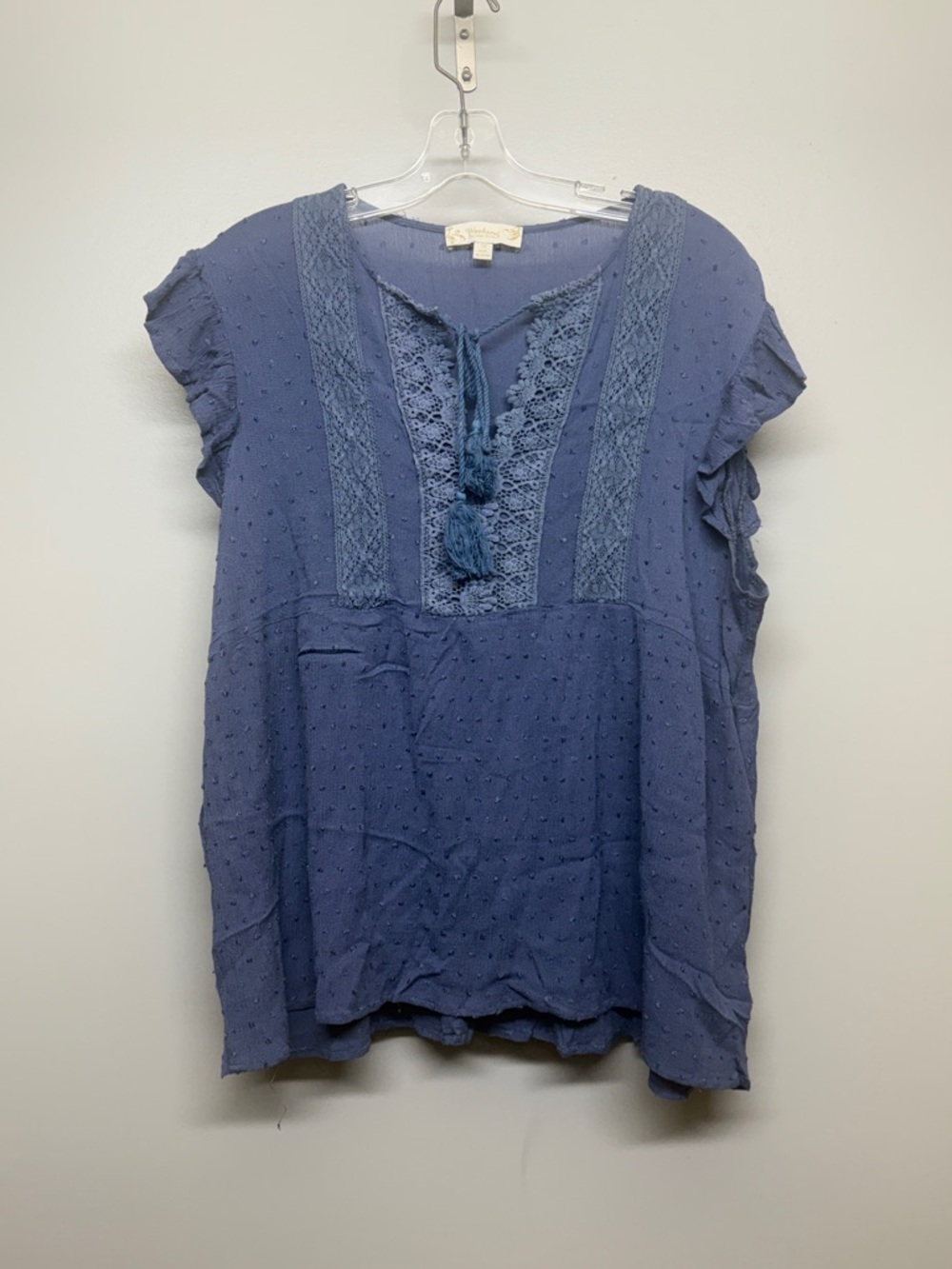 Suzanne Betro Blue Knit Embroidered Boho Top